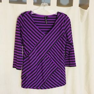 Allie & Rob Purple Striped 3/4 Sleeve Top Size S